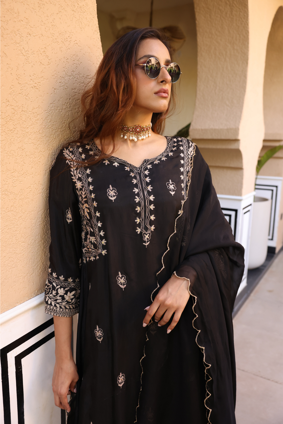 Silk Suit Set with Aari work.