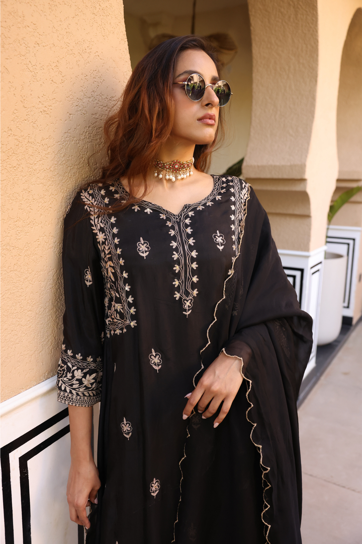 Silk Suit Set with Aari work.