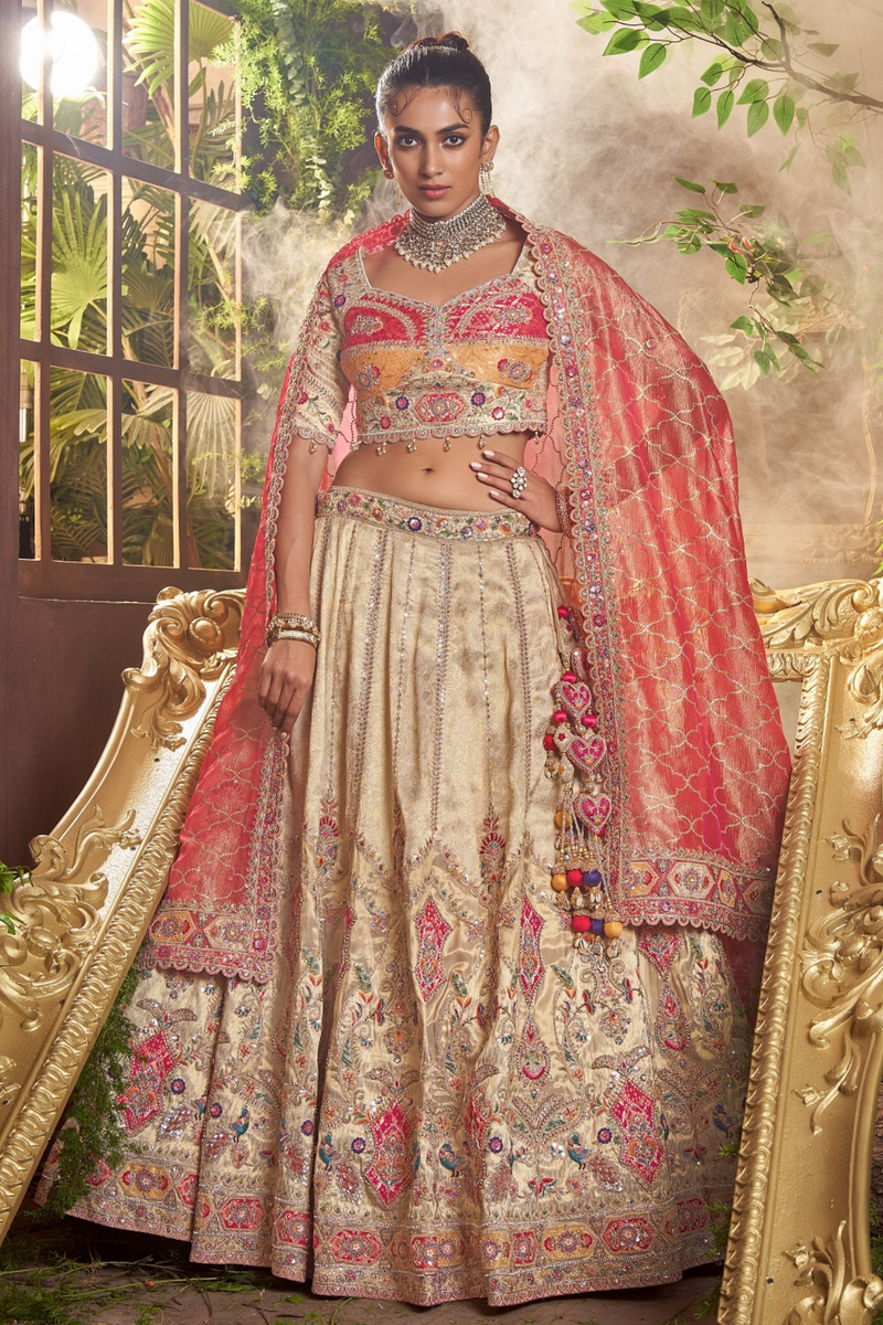 Embroidered Tissue Lehenga with Zardozi And Thread Work