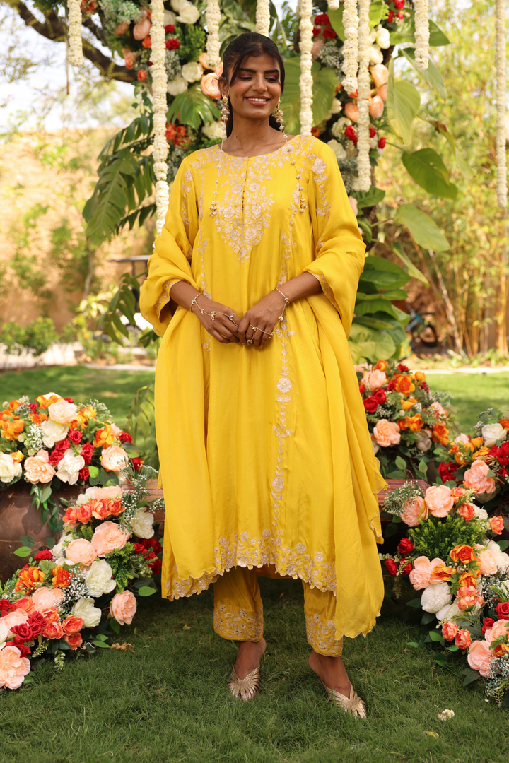 Silk Suit Set with Aari work.