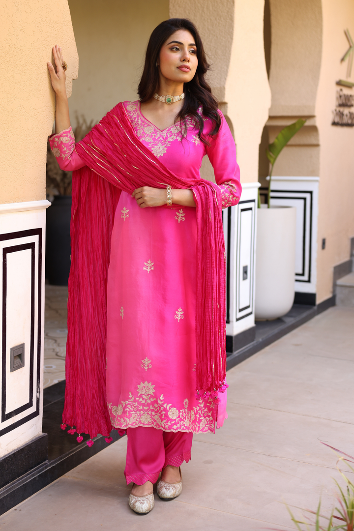 Organza Suit Set with Aari work.