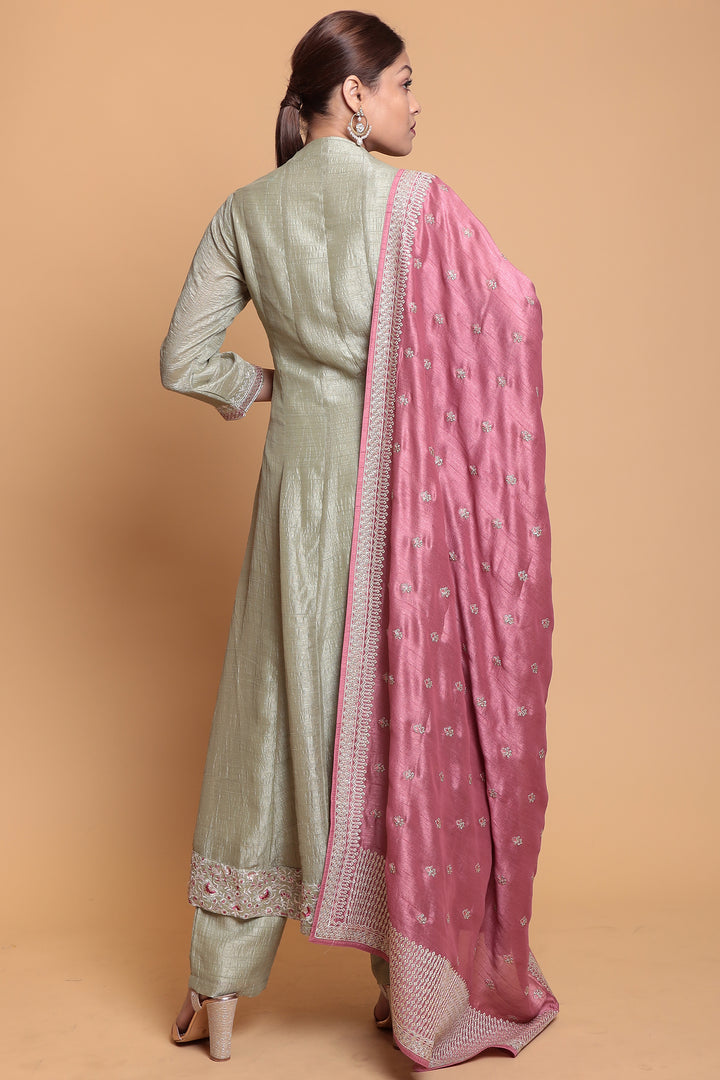 Silk Suit with Thread work.