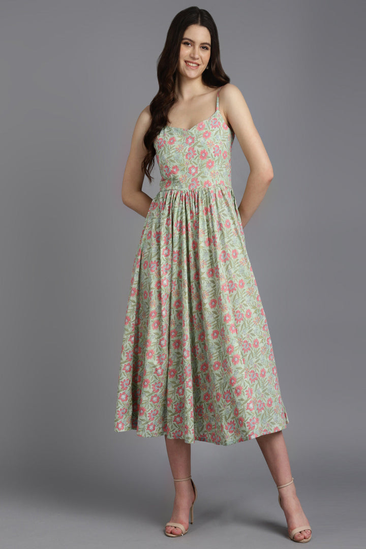 Printed A-Line Cotton Western Dress