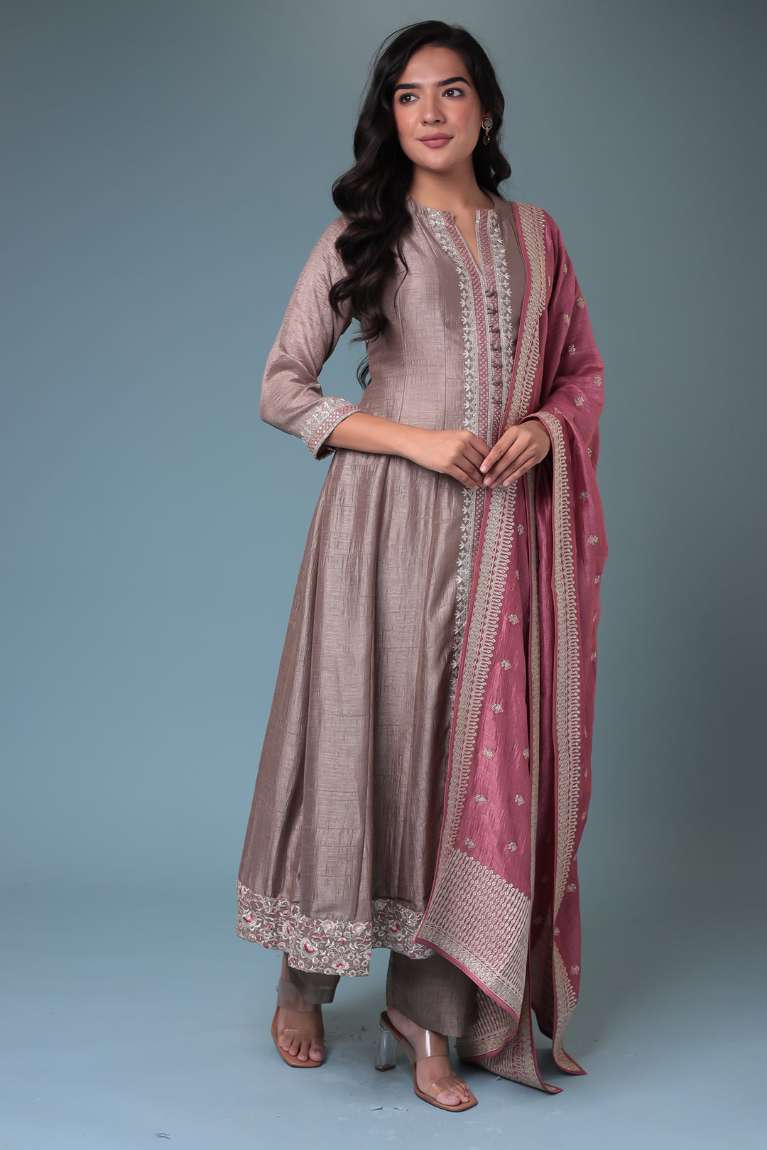 Chinon Suit with Aari work.