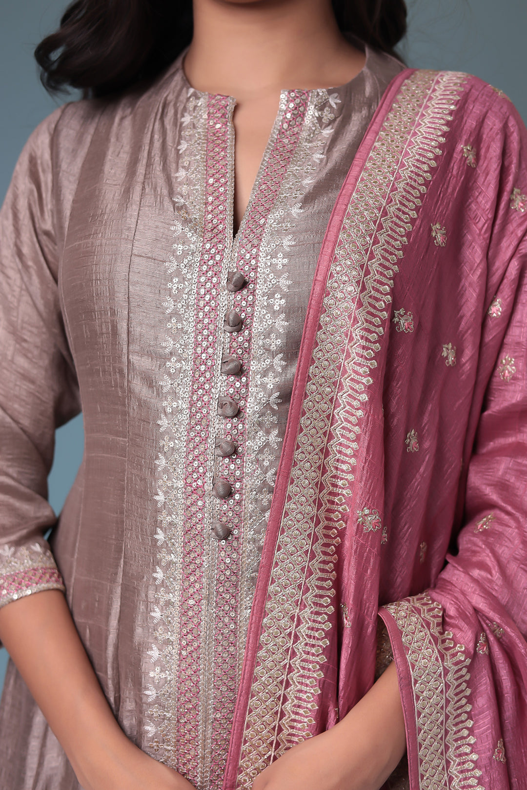 Chinon Suit with Aari work.