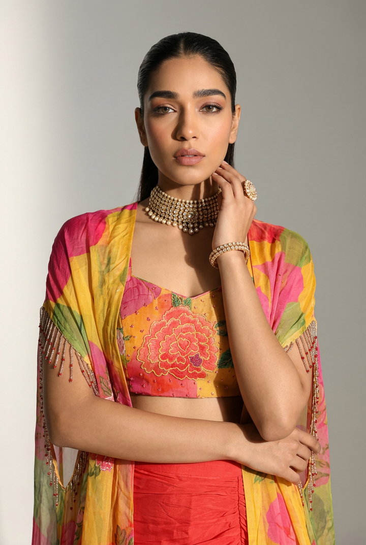 Georgette Indowestern with Cutdana, Sequins work.