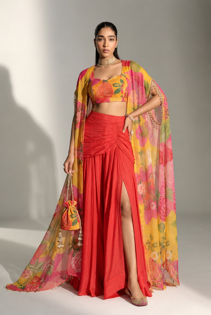 Georgette Indowestern with Cutdana, Sequins work.