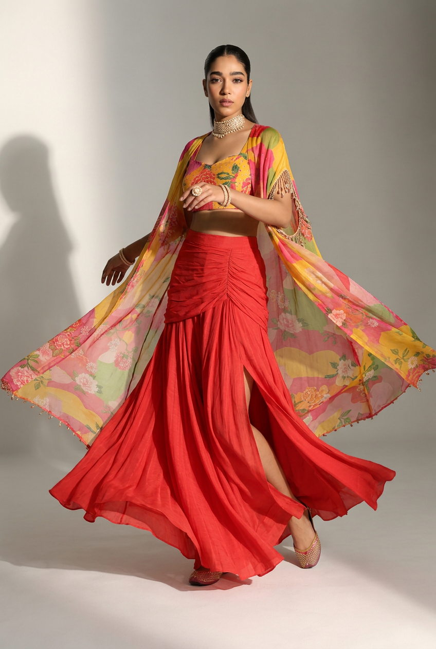 Georgette Indowestern with Cutdana, Sequins work.