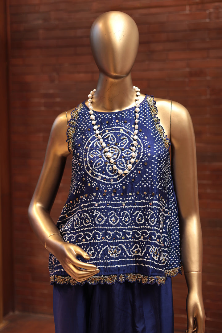 Silk Indowestern with Bandhej, Embellished  work.