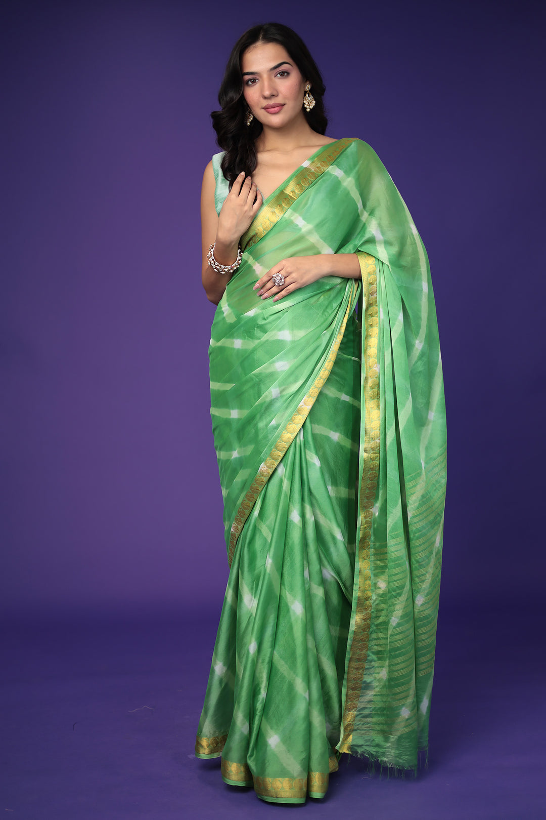 Leheriya Chiffon Saree with Gota Border