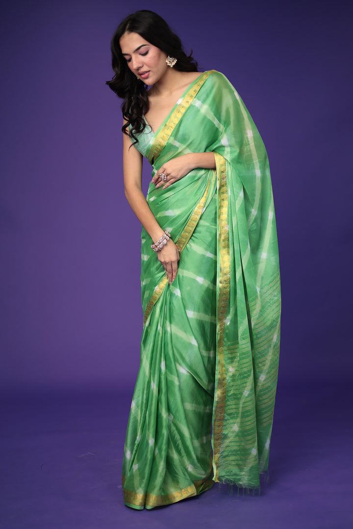 Leheriya Chiffon Saree with Gota Border