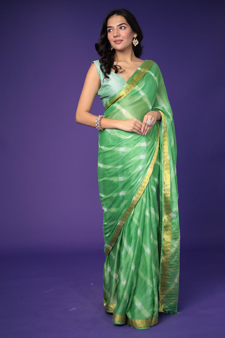 Leheriya Chiffon Saree with Gota Border