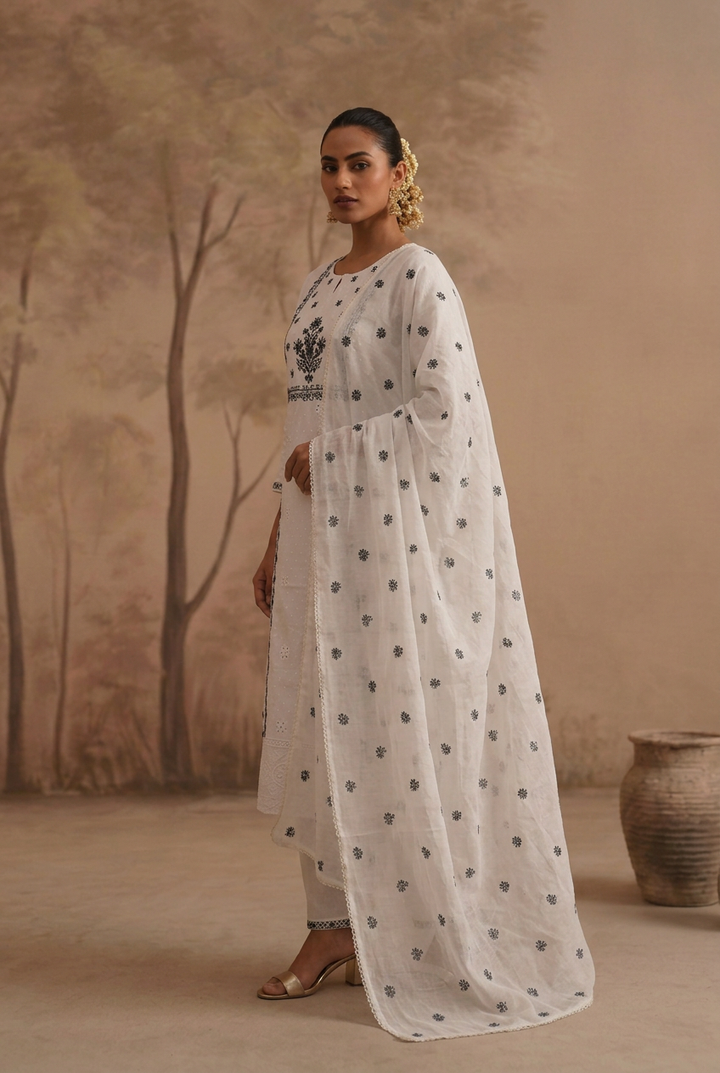 Cotton Kurta with Mirror, Thread work.