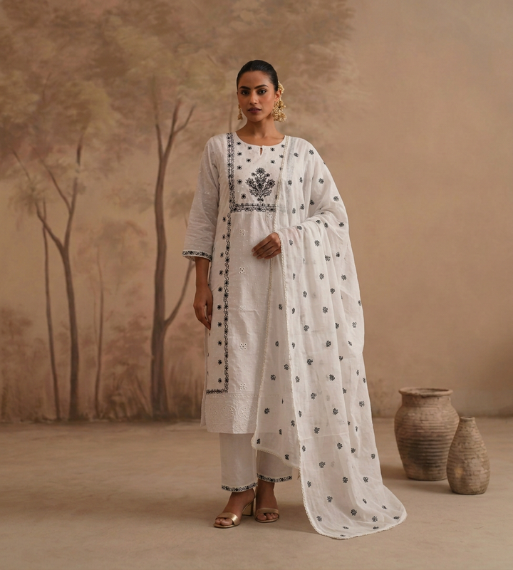 Cotton Kurta with Mirror, Thread work.