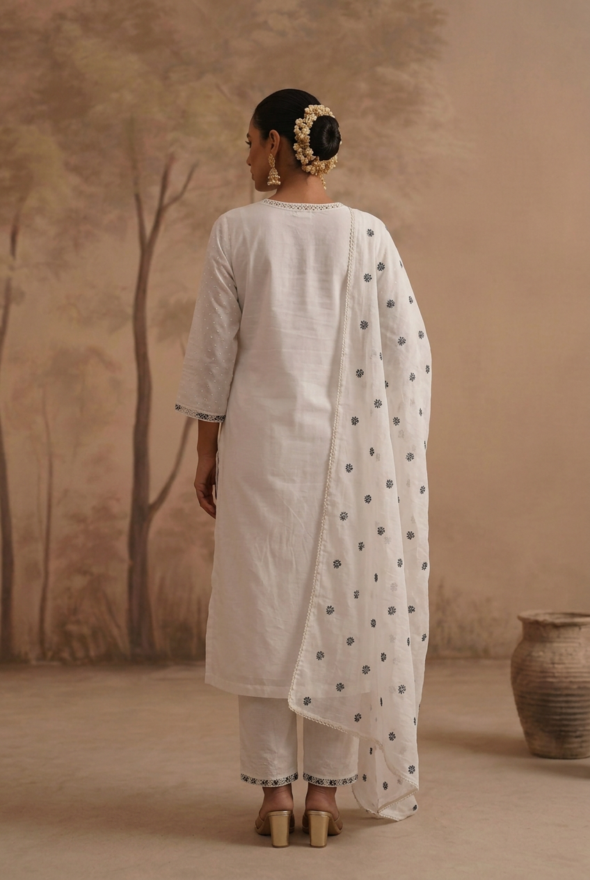 Cotton Kurta with Mirror, Thread work.