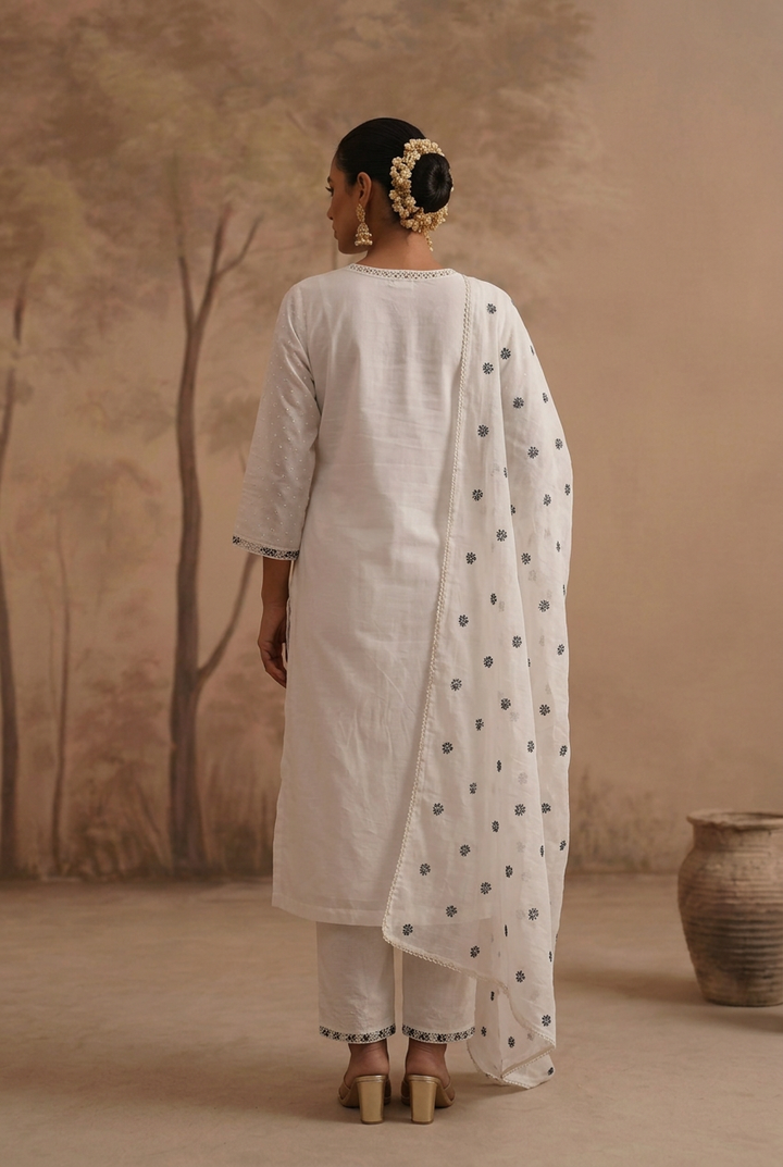 Cotton Kurta with Mirror, Thread work.
