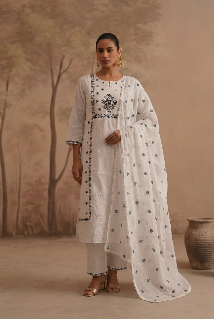 Cotton Kurta with Mirror, Thread work.