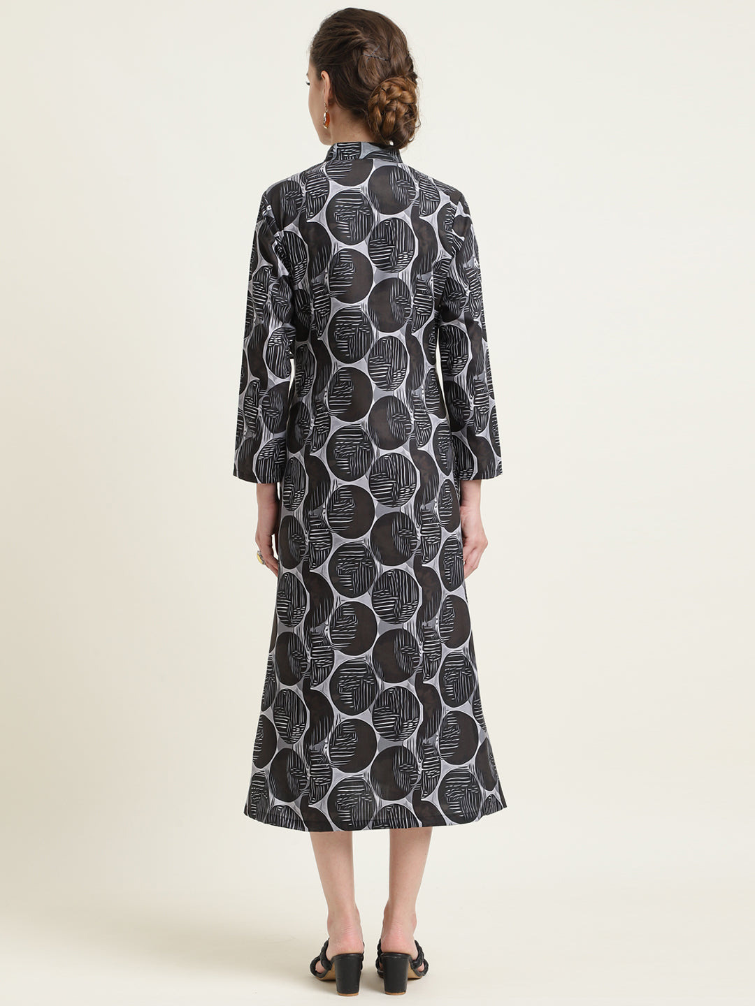 Printed Silk Blend Stand Collar Dress