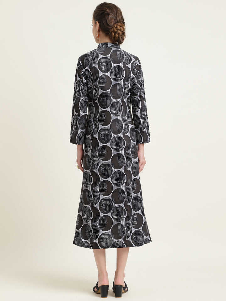 Printed Silk Blend Stand Collar Dress