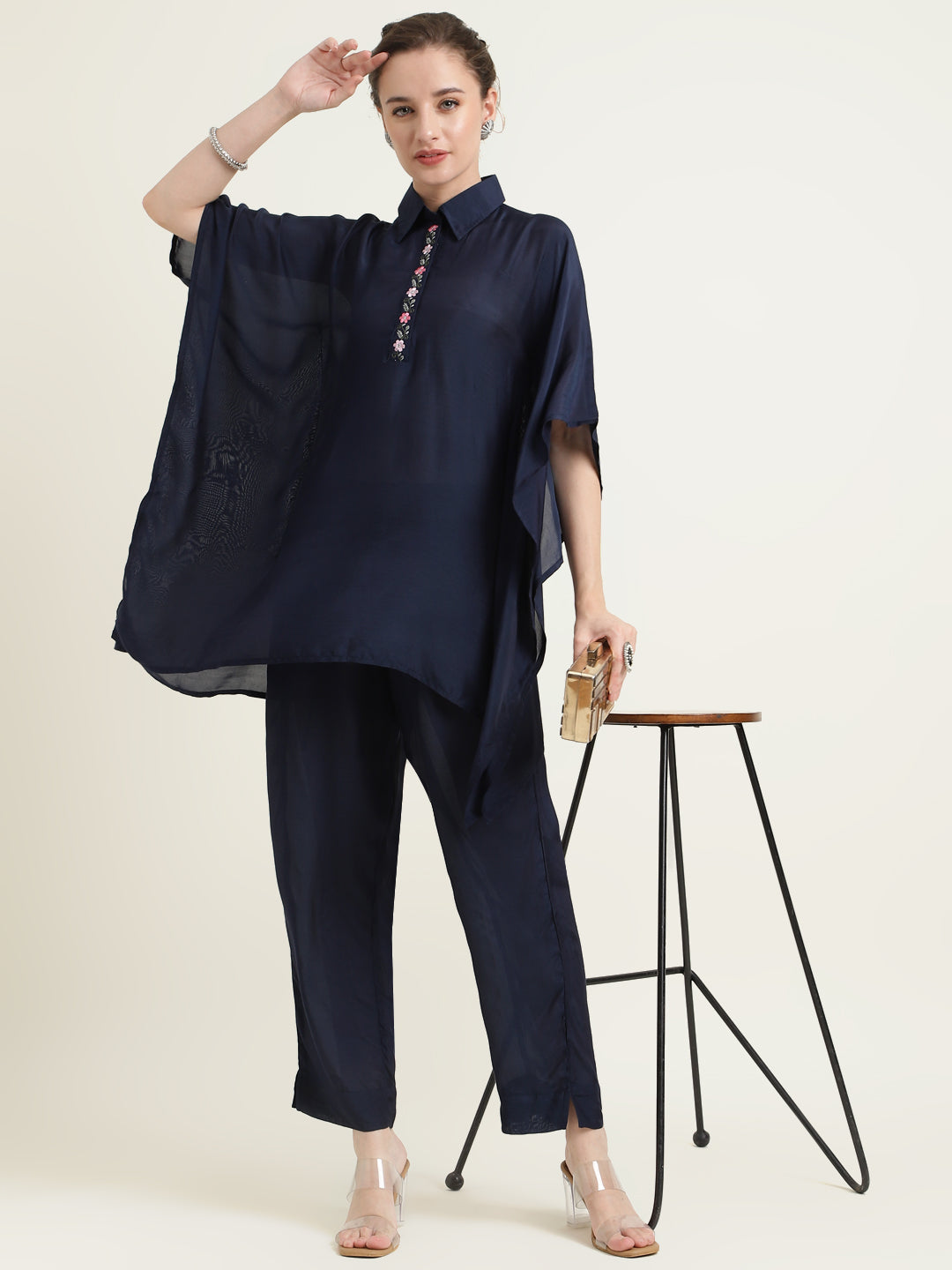 Silk Blend Shirt with Embroidered work