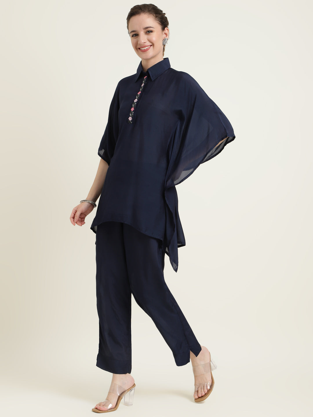 Silk Blend Shirt with Embroidered work