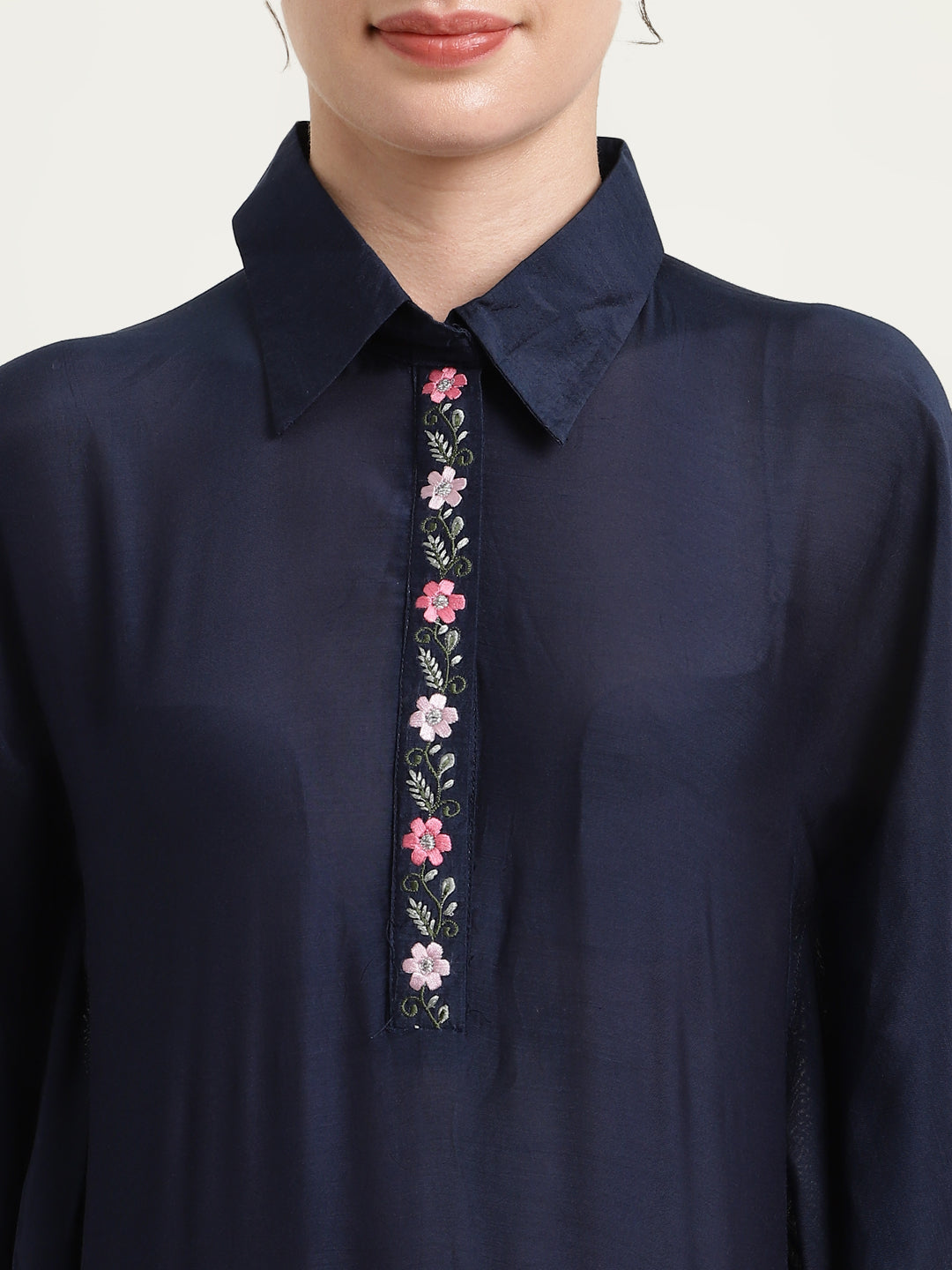 Silk Blend Shirt with Embroidered work