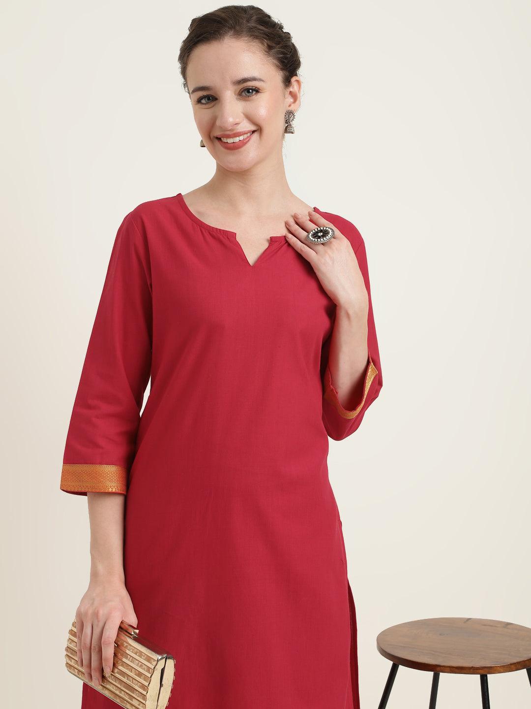 Cotton Kurta Set Stitched Enhanced with Banarasi border