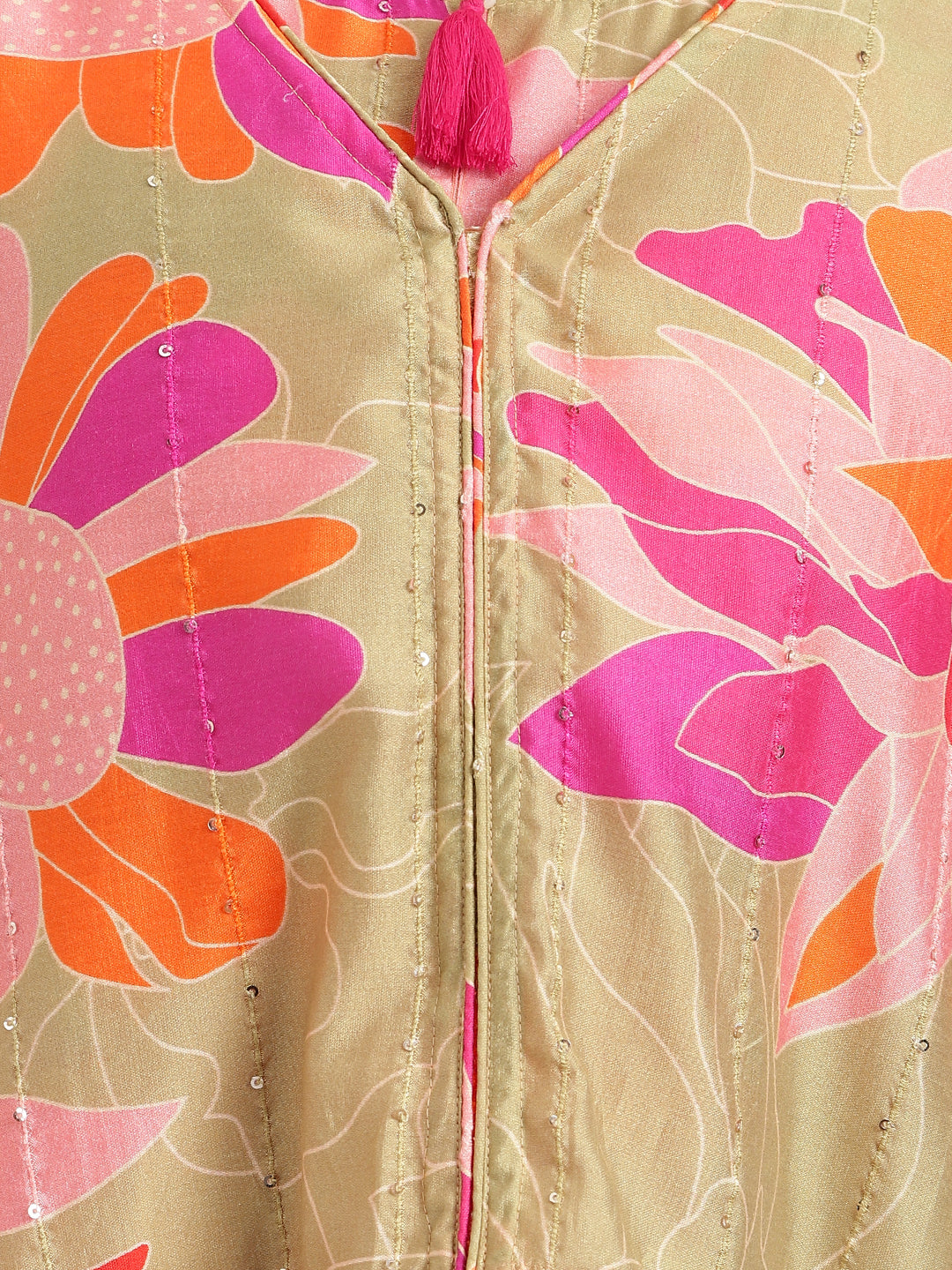 Printed Silk Blend Dress with Embroidered work