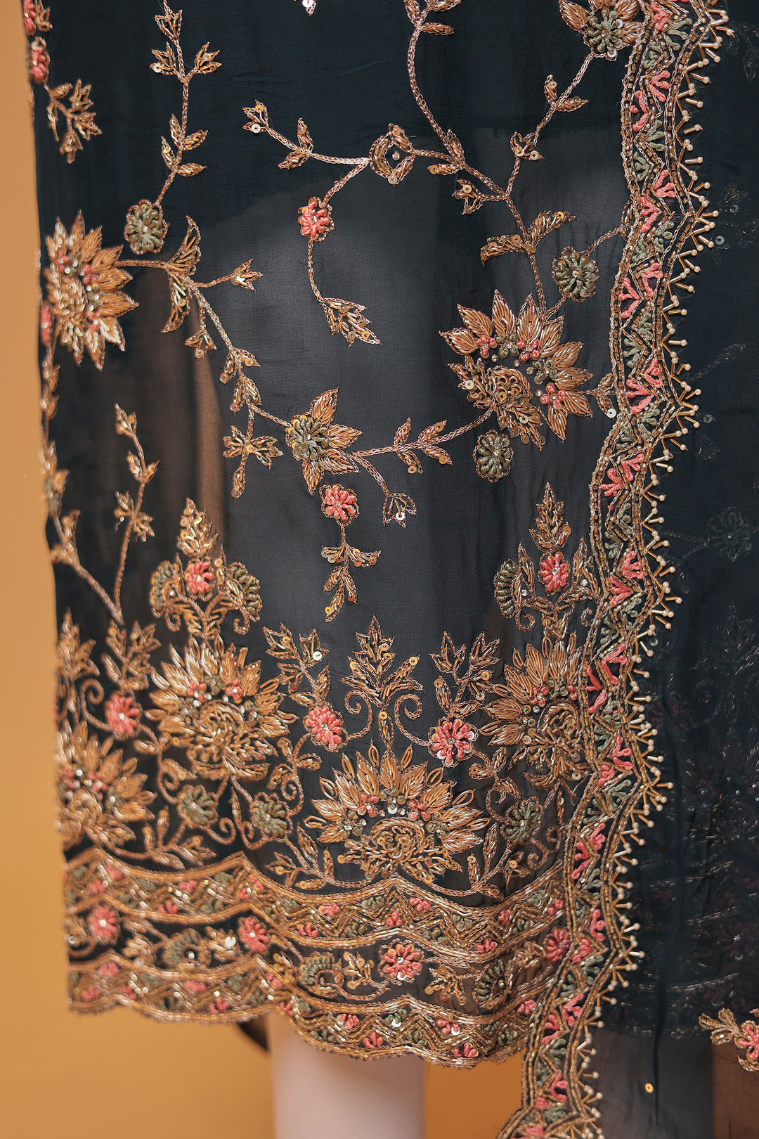 Organza Unstitched Suit with Aari, Thread and Zardozi work