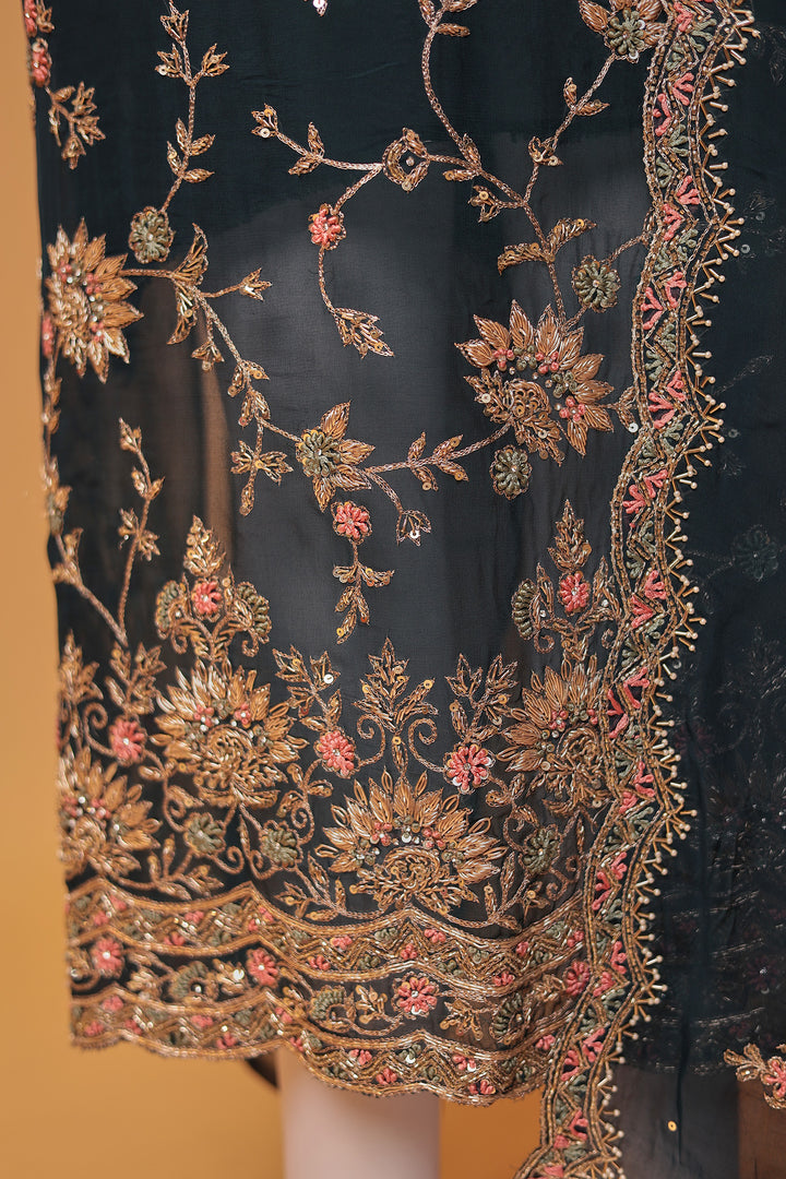Organza Unstitched Suit with Aari, Thread and Zardozi work