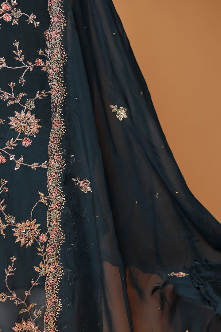 Organza Unstitched Suit with Aari, Thread and Zardozi work