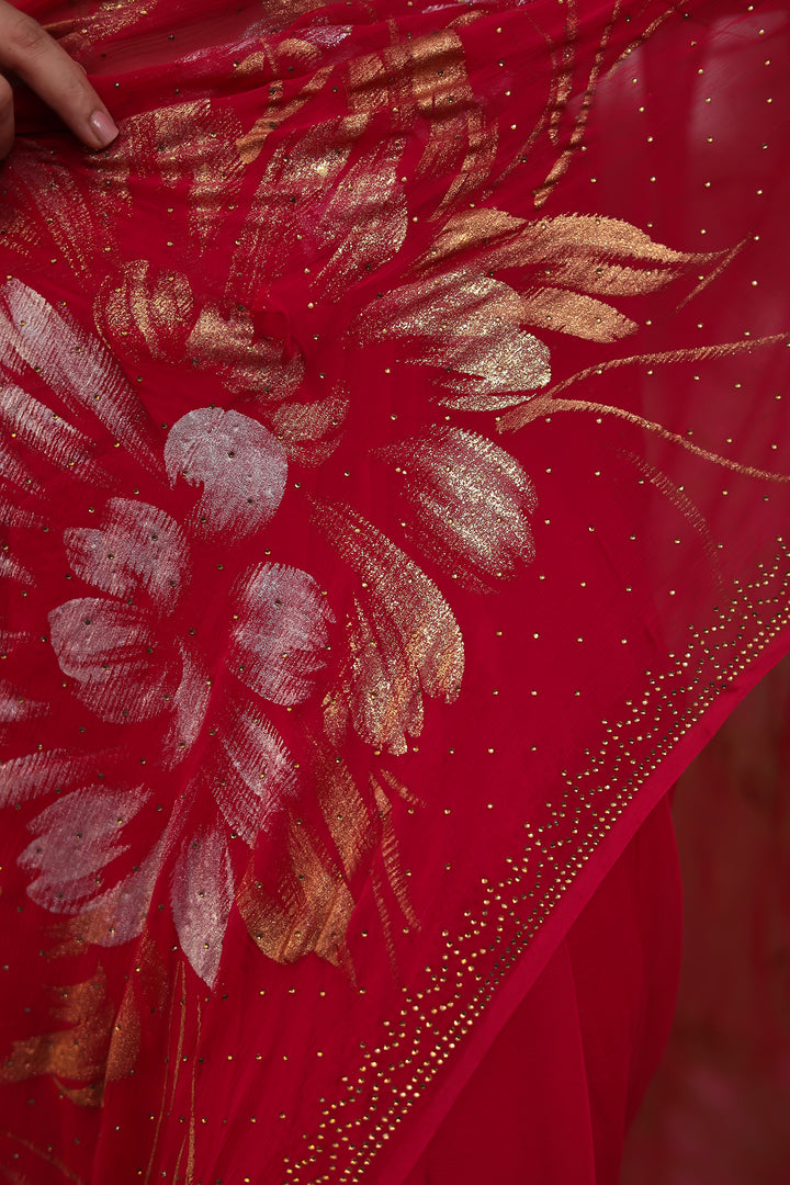 Foil Print Chiffon Saree with Swarovski work