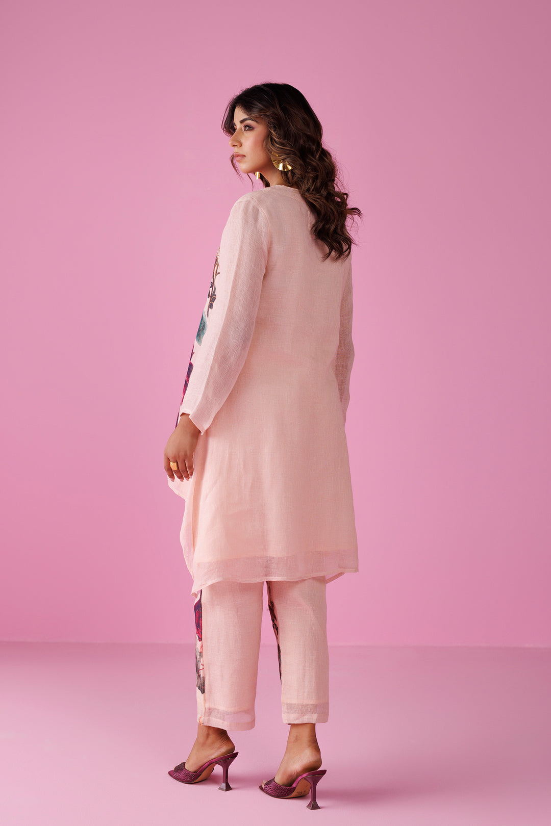 Printed Pure Linen Kurta Set Stitched with Asymmetrical cut