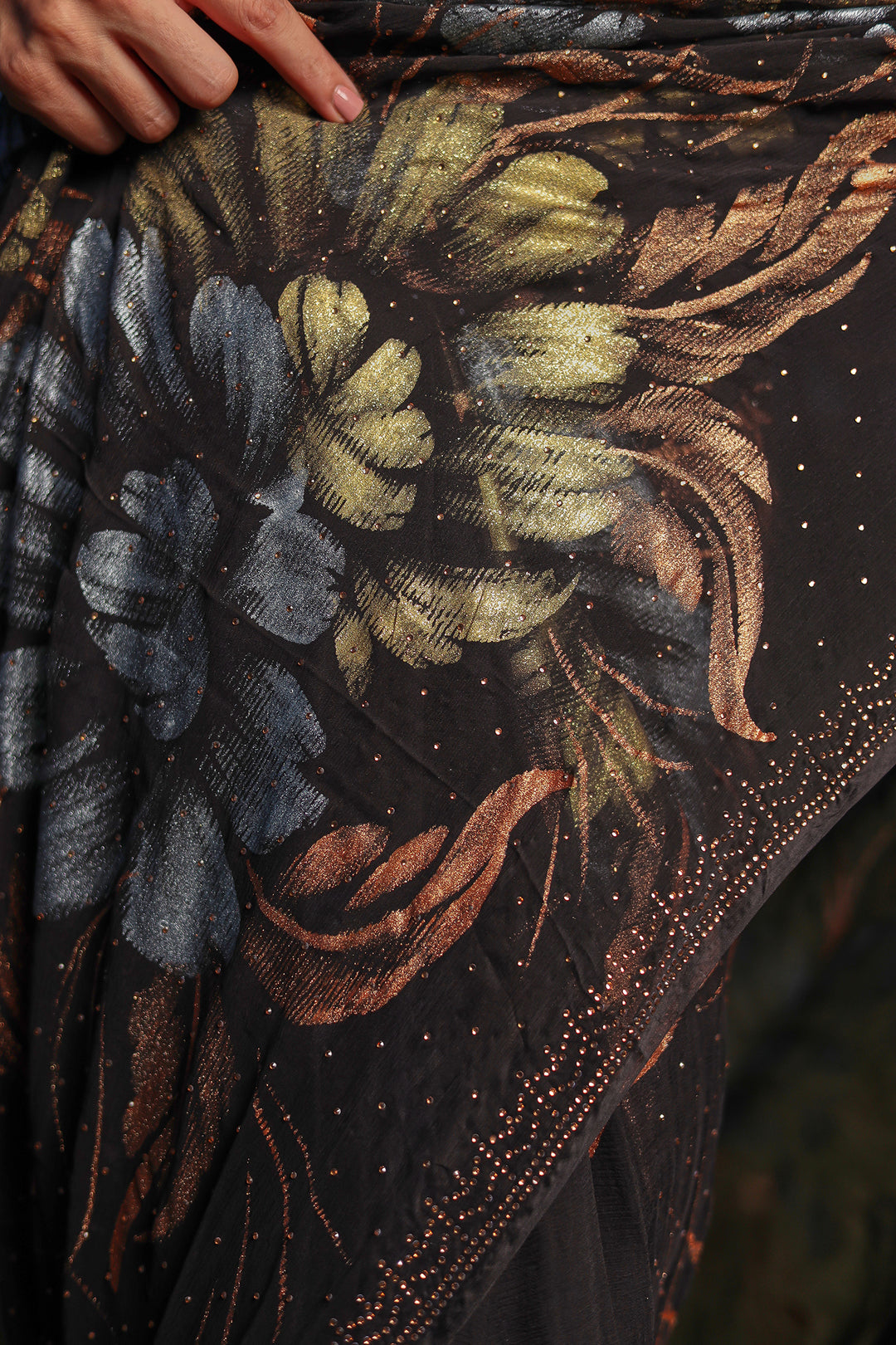 Chiffon Saree Adorned with Swarovski and Foil Print