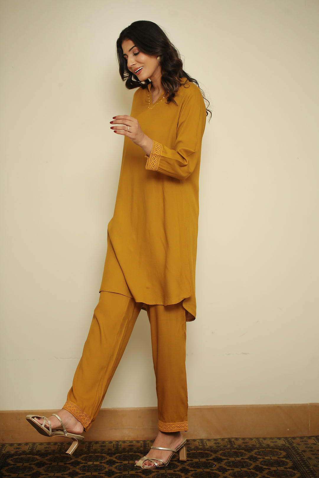 cotton Kurta with Sequins, Lace Work