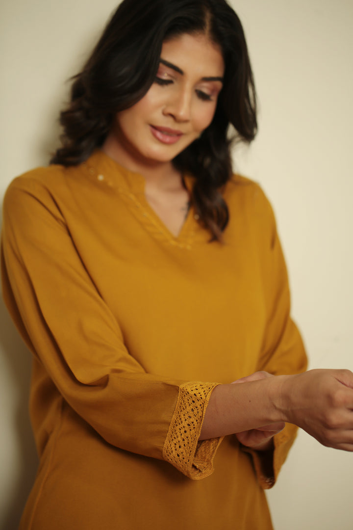 cotton Kurta with Sequins, Lace Work