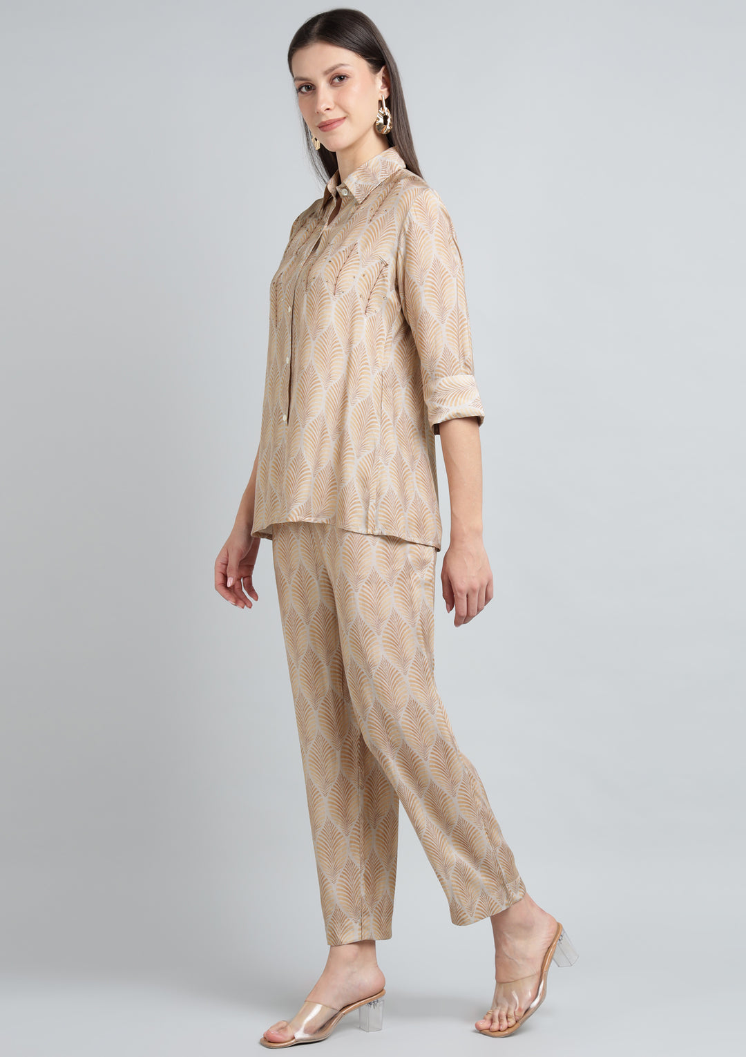 Printed Silk Blend Co Ord Set with Thread work.