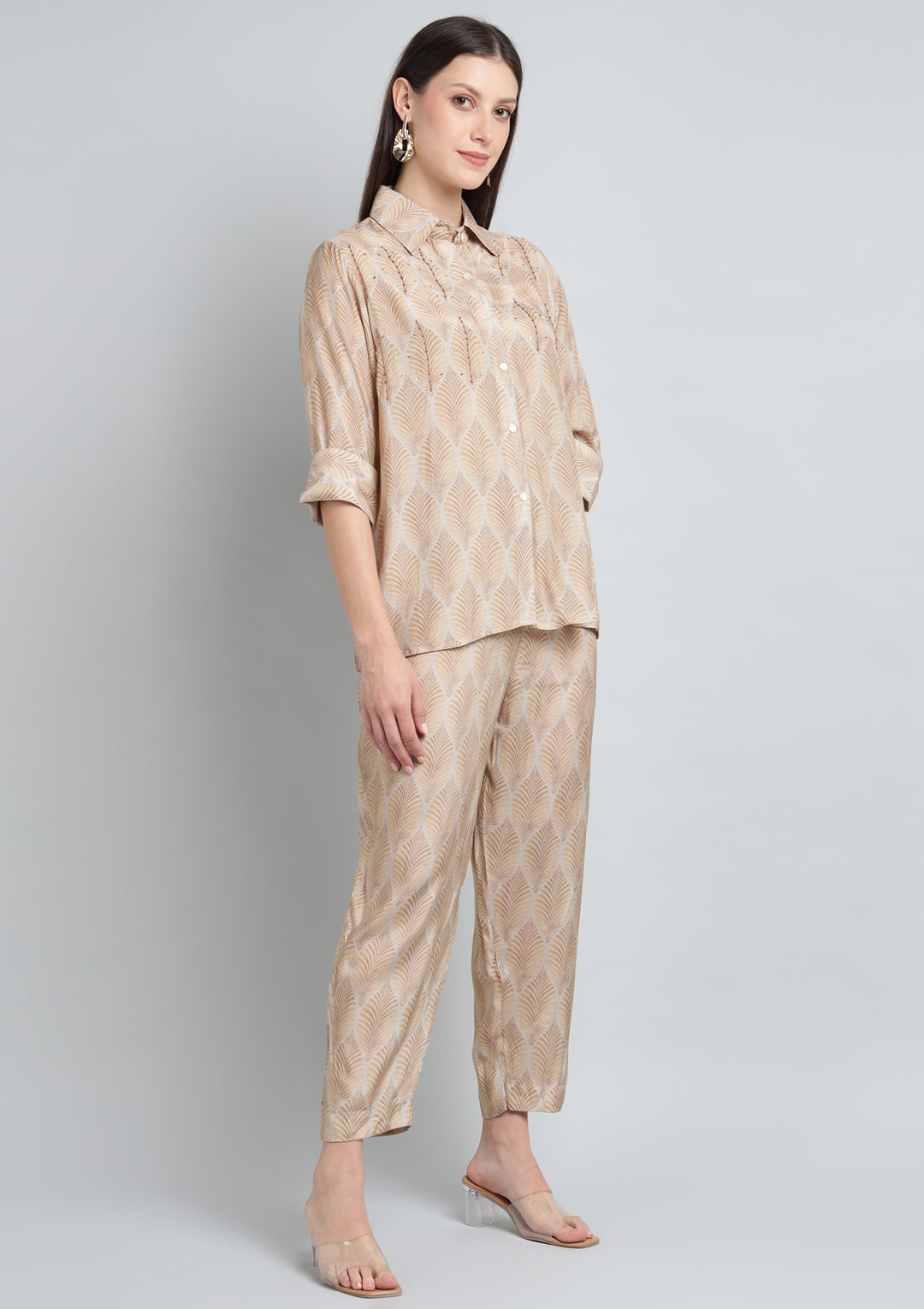 Printed Silk Blend Co Ord Set with Thread work.