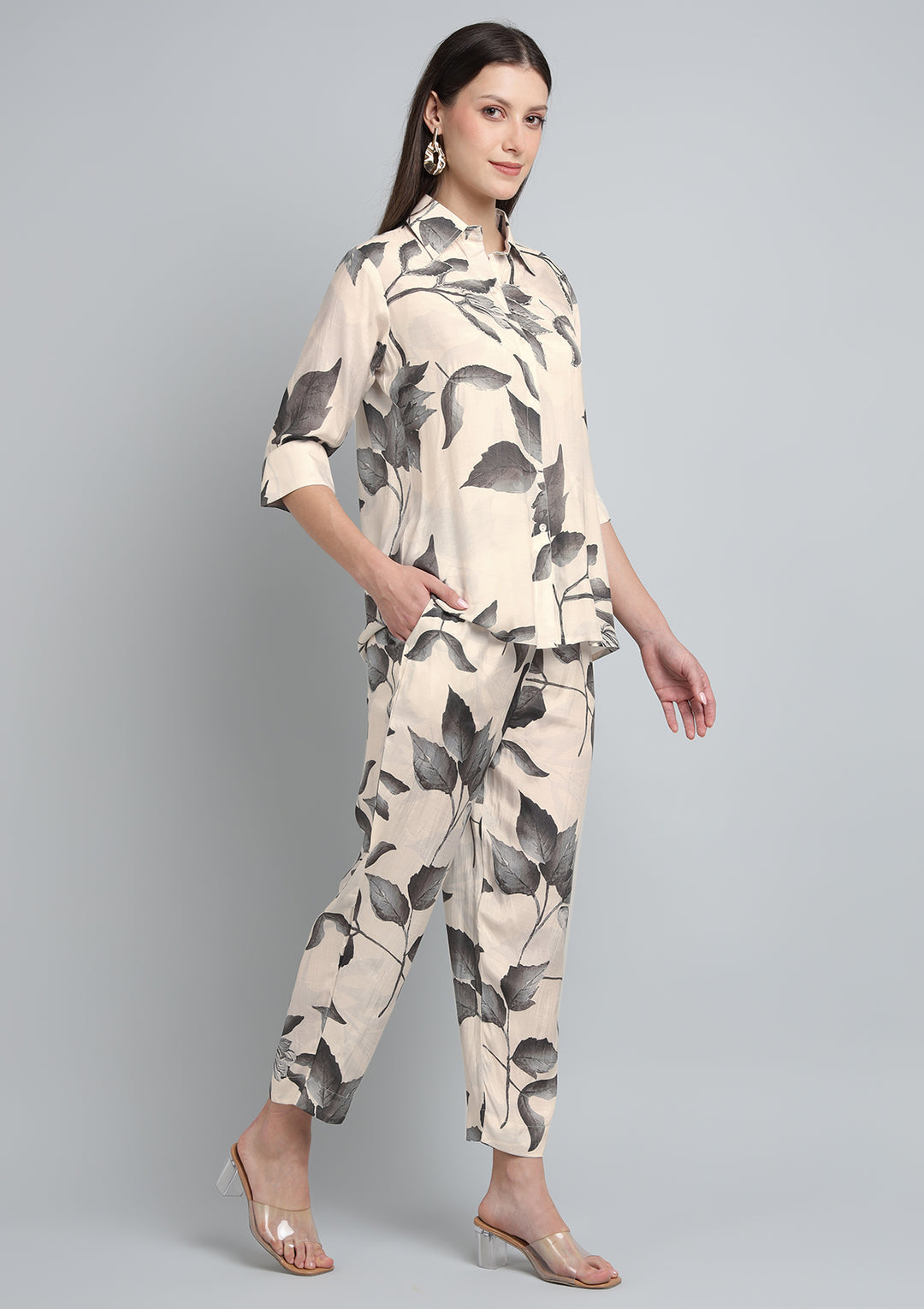 Printed Silk Blend Co Ords Set with Pearl work