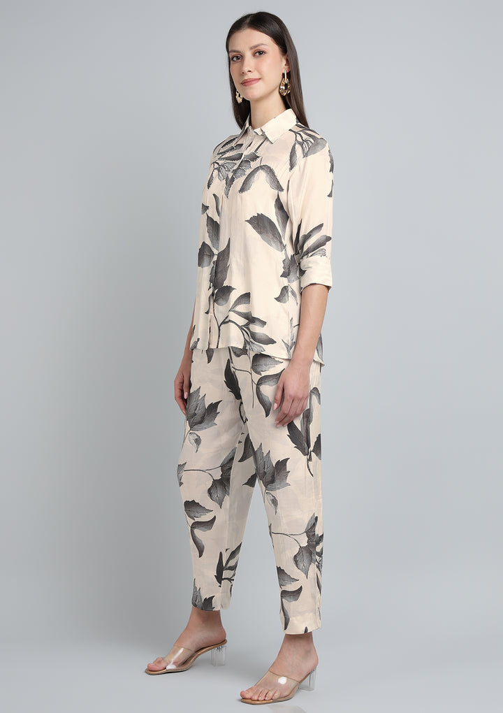 Printed Silk Blend Co Ords Set with Pearl work