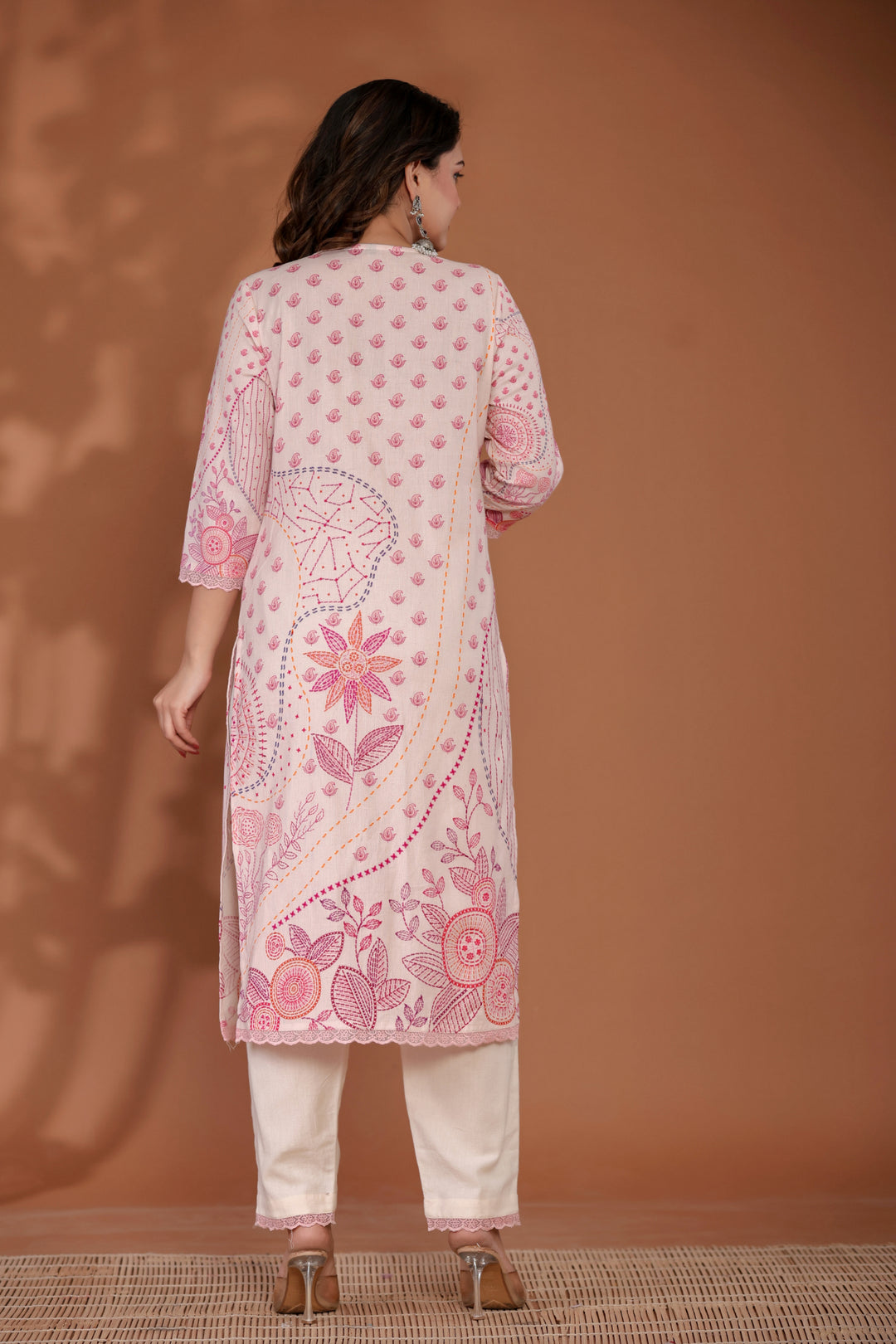 Printed Linen Kurta Set Stitched with Sequins work
