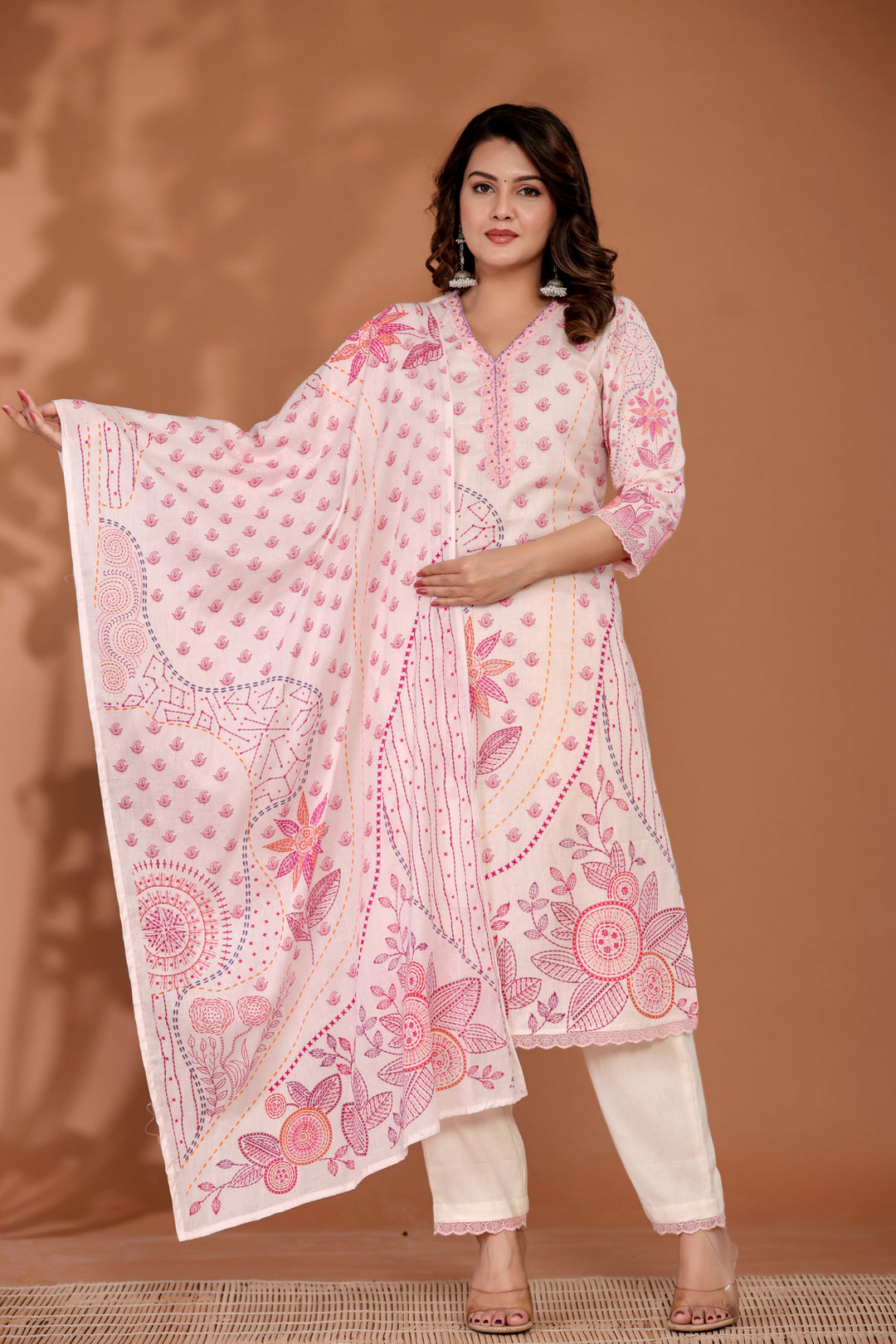 Printed Linen Kurta Set Stitched with Sequins work