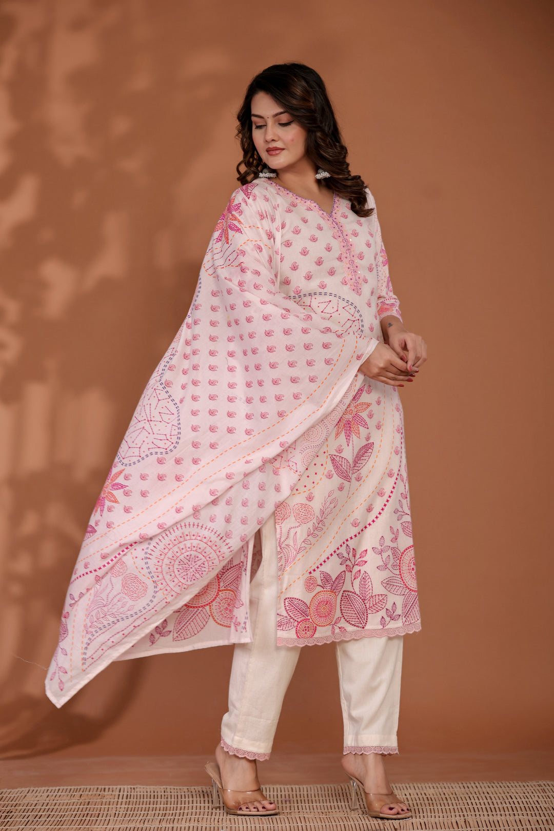 Printed Linen Kurta Set Stitched with Sequins work