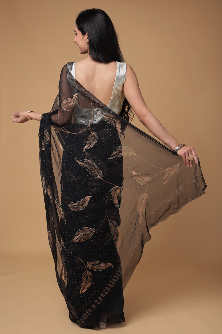 Chiffon Saree with Swarovski and Foil print