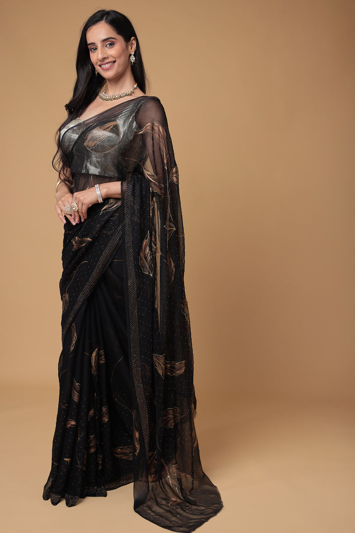 Chiffon Saree with Swarovski and Foil print
