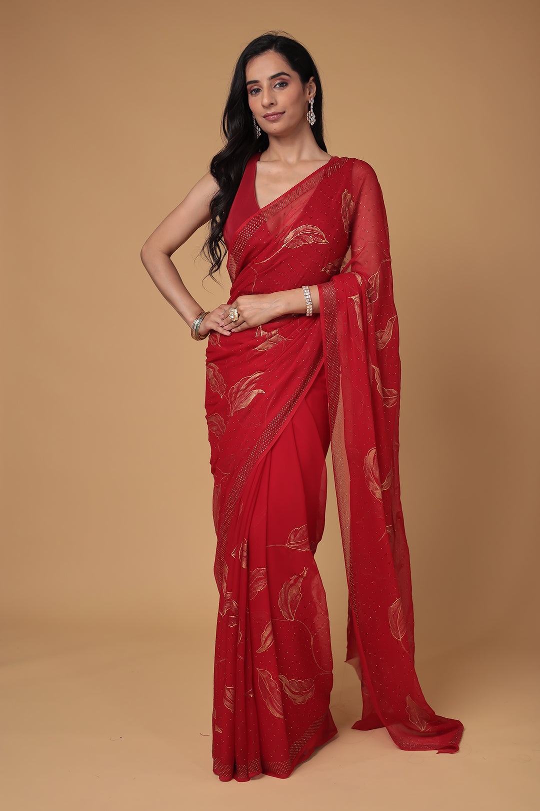 Chiffon Saree with Swarovski and Foil print