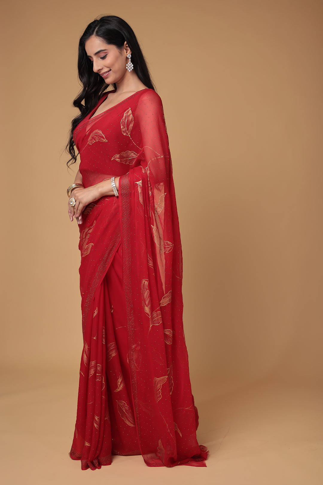 Chiffon Saree with Swarovski and Foil print