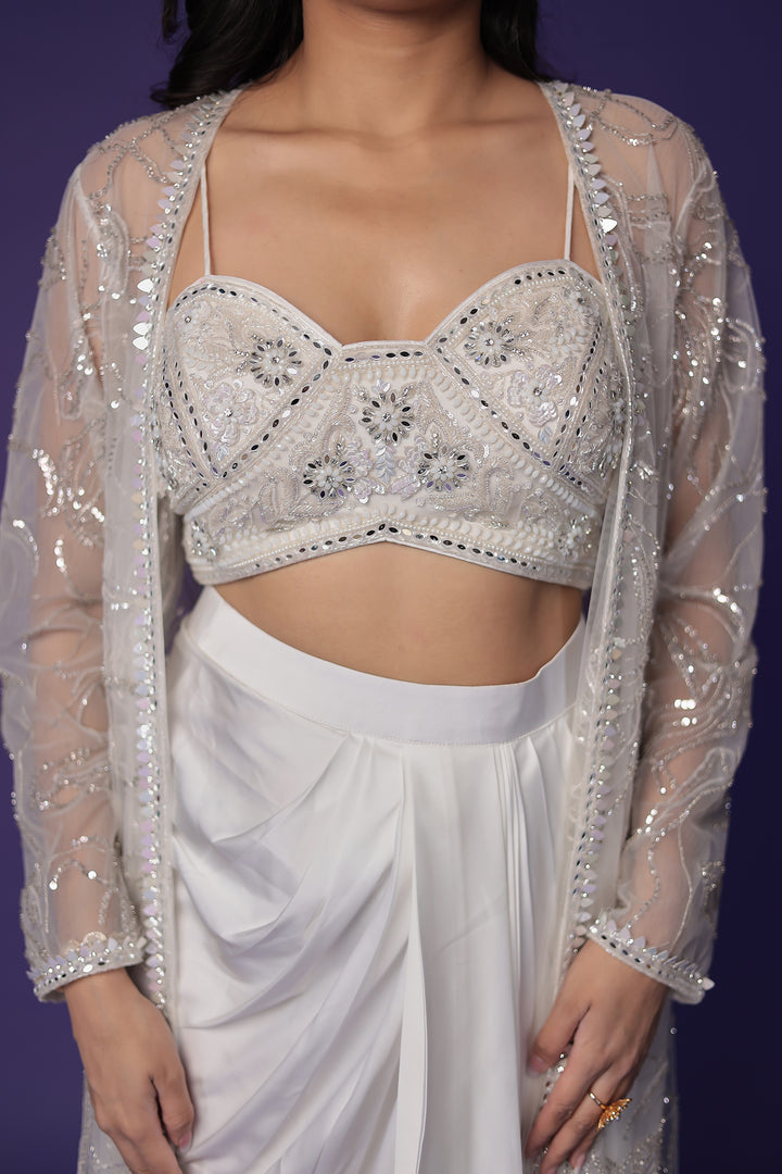 Net Indo Western with Cutdana, Mirror and Sequins work