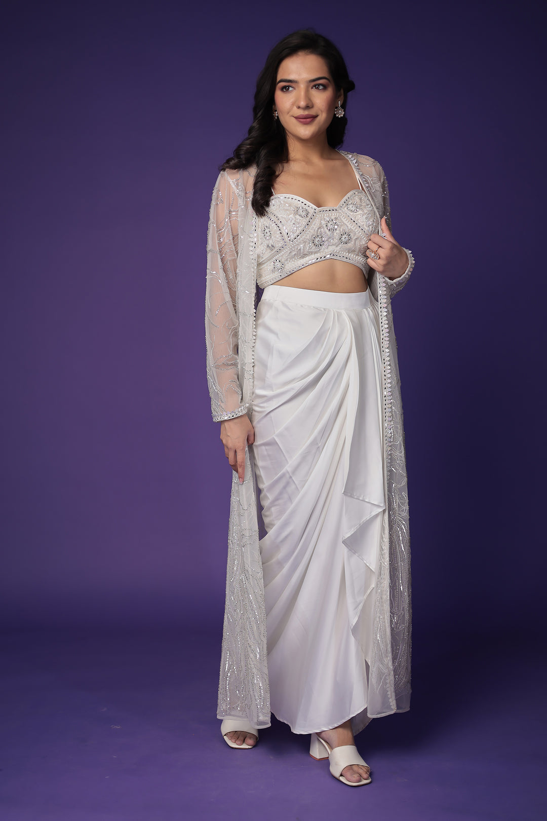 Net Indo Western with Cutdana, Mirror and Sequins work