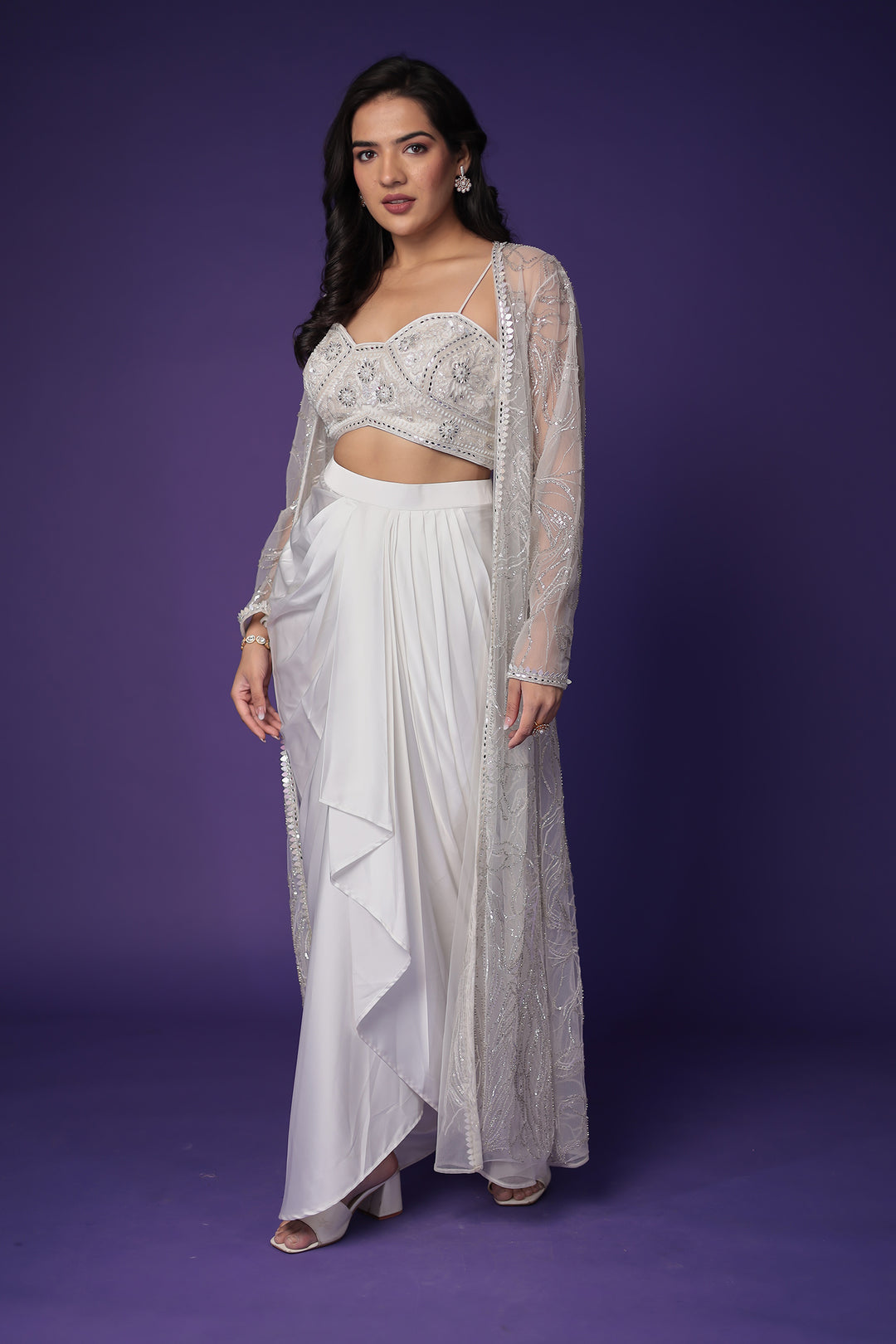 Net Indo Western with Cutdana, Mirror and Sequins work